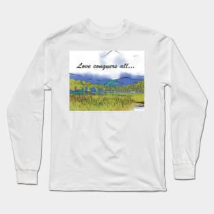 Love Conquers All Mountain Meadow Lake Long Sleeve T-Shirt